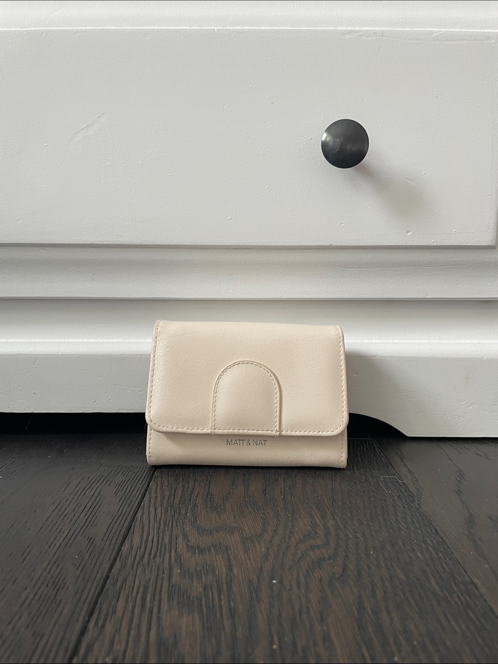 Matt & Nat Small Vegan Leather Wallet with Button Closure in Cream